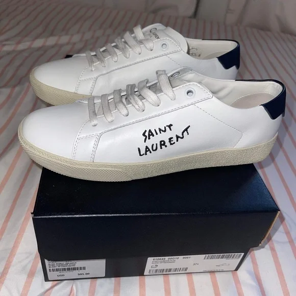 SAINT LAURENT ホワイト スニーカー 37 Yves Saint Laurent | Shoes | Ysl Embroidered Logo Sneaker